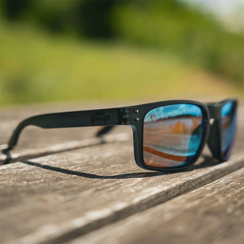 Fox Rage Transparent Black Brown Lens Mirror Blue Sunglasses